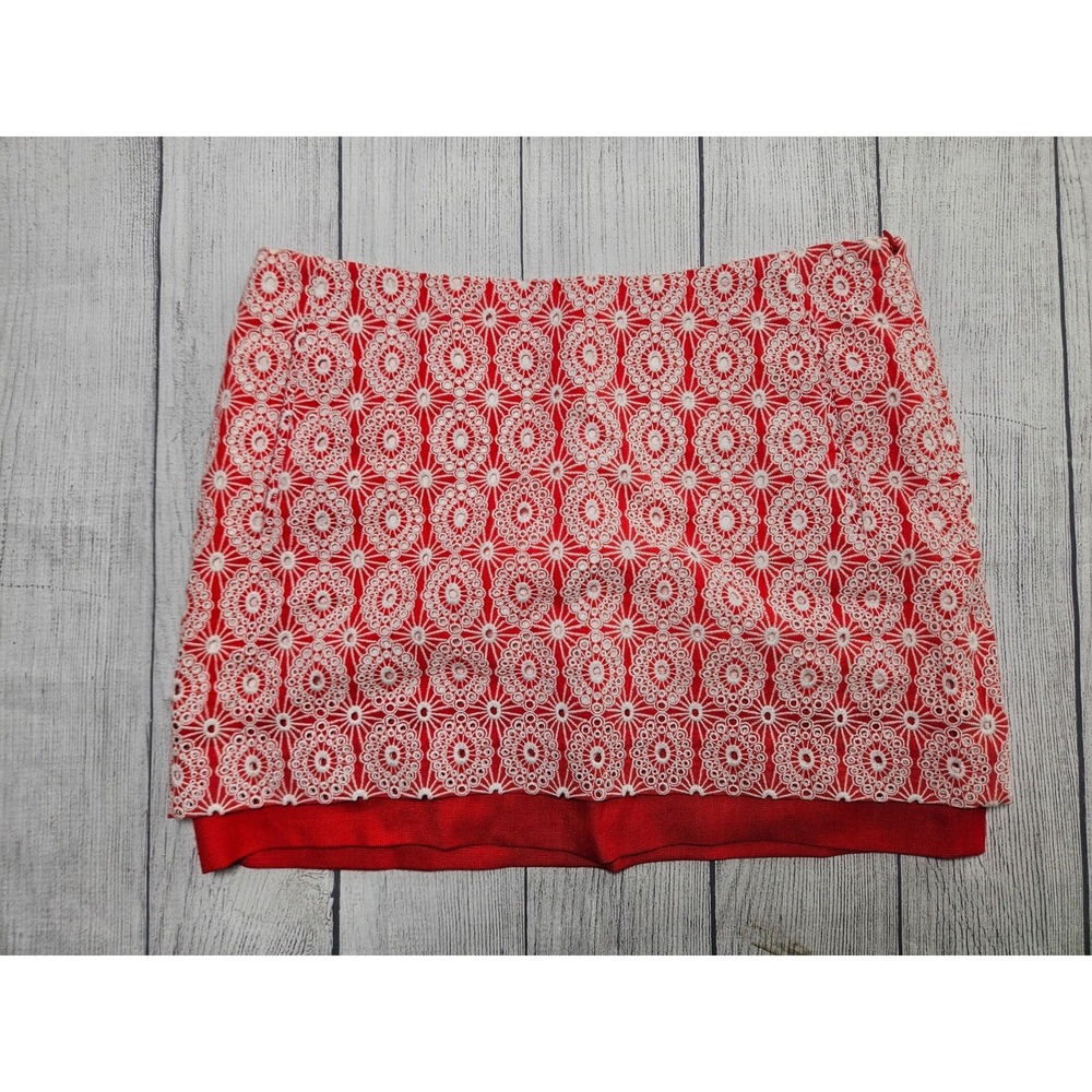 Diane‎ Von Furstenberg Elley Mini Lace Eyelet Skirt Womens 8 Red Cotton Silk